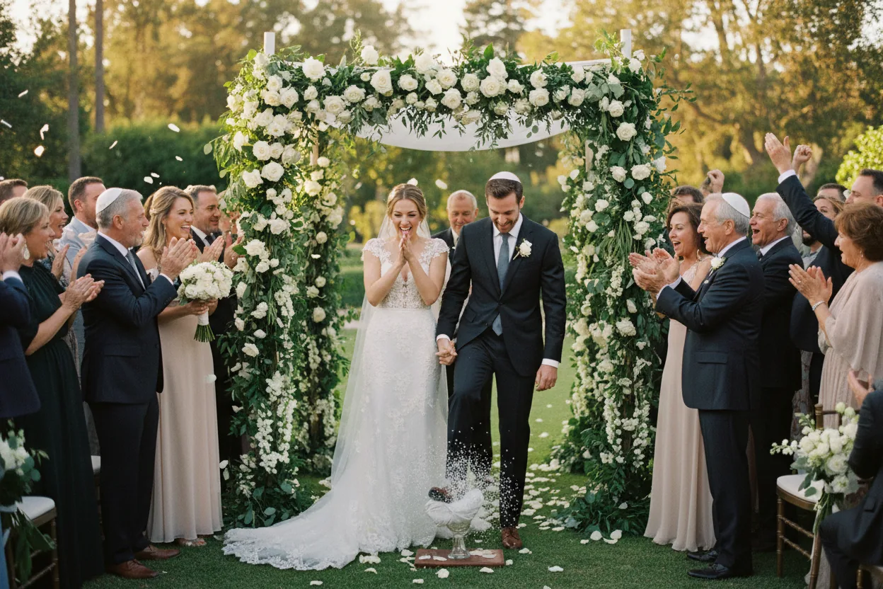 Jewish Wedding Photographer in Los Angeles: newlyweds celebrating at a Greater Los Angeles wedding
